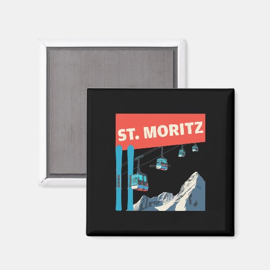 St. Moritz Skiing - Retro St. Moritz Ski  Magnet (Vorderseite/Rückseite)