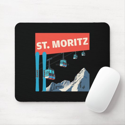 St. Moritz Skiing - Retro St. Moritz Ski  Mousepad (Mit Mouse)