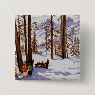 St. Moritz Vintage Skifahrer Alpine Eleganz Kunst Button