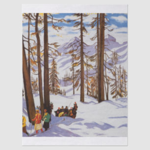 St. Moritz Vintage Skifahrer Alpine Eleganz Kunst Seidenpapier