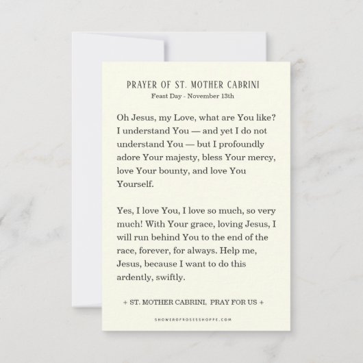 St. Mother Cabrini Gebet Religious Nun (Rückseite)
