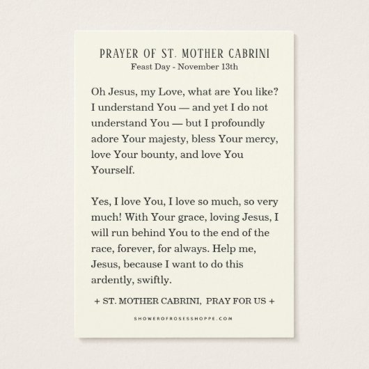 St. Mother Cabrini Katholische Religiöse Nun Gebet (Rückseite)