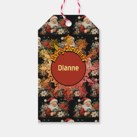 St Nicholas Christmas Poinsettia Blume Black Geschenkanhänger (Vorderseite)