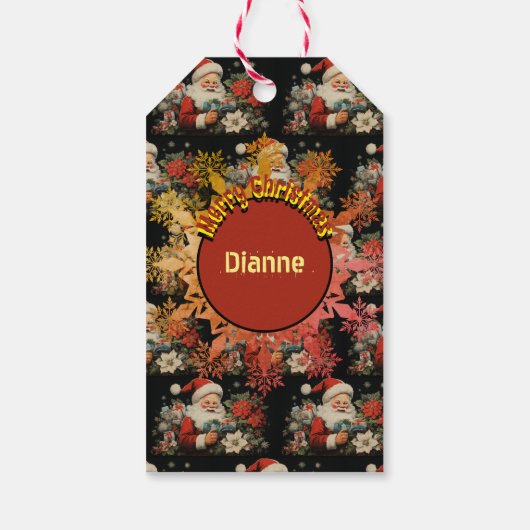 St Nicholas Christmas Poinsettia Blume Black Geschenkanhänger (Rückseite)