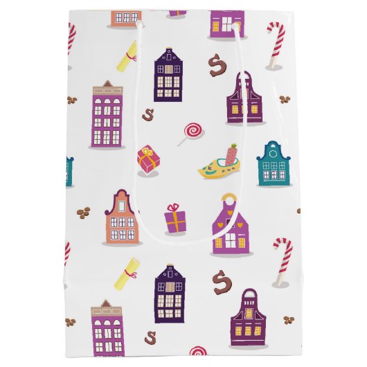 St. Nicholas Day Sinterklaas Dutch Holiday, Houses Mittlere Geschenktüte (Rückseite)