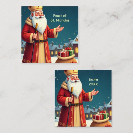 St. Nicholas Day Smiles and Warm Wishes Quadratische Visitenkarte (Vorne/Hinten)