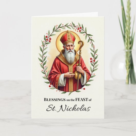 St. Nicholas Festtag Segnung Holly Wreath Karte (Vorderseite)