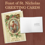 St. Nicholas Katholischer Feiertag Religiös Feiertagskarte<br><div class="desc">Schönes Vintage Bild des katholischen Bischofs St. Nikolaus von Myra. Sein Festtag wird am 6. Dezember gefeiert. Alle Texte und Schriftart können geändert werden.</div>