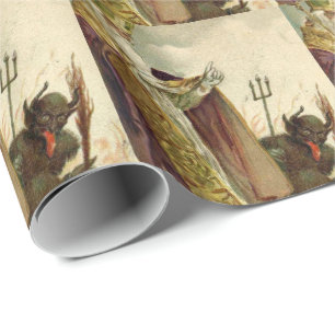 St Nicholas Krampus Heugabel Priester Geschenkpapier