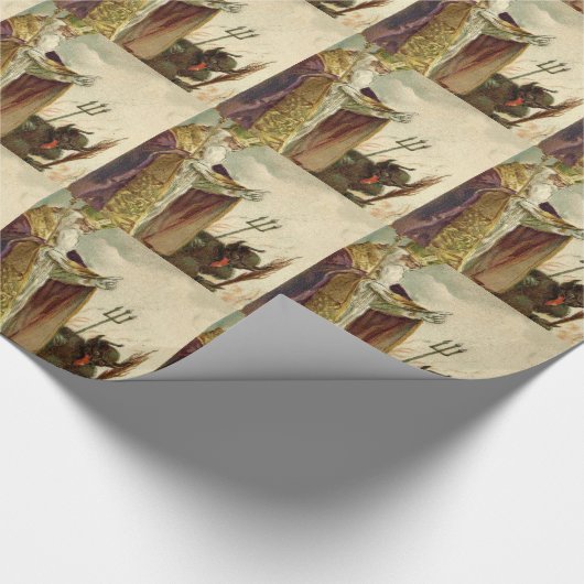 St. Nicholas Krampus Pitchfork Priester Geschenkpapier (Ecke)