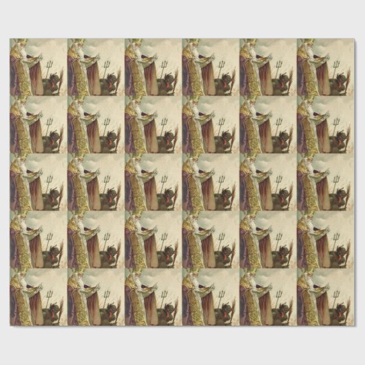 St. Nicholas Krampus Pitchfork Priester Geschenkpapier (Flach)