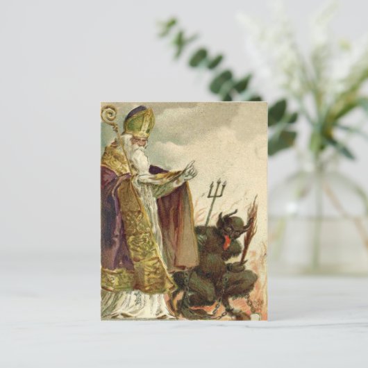 St. Nicholas Krampus Pitchfork Priester Postkarte (Stehend Vorderseite)