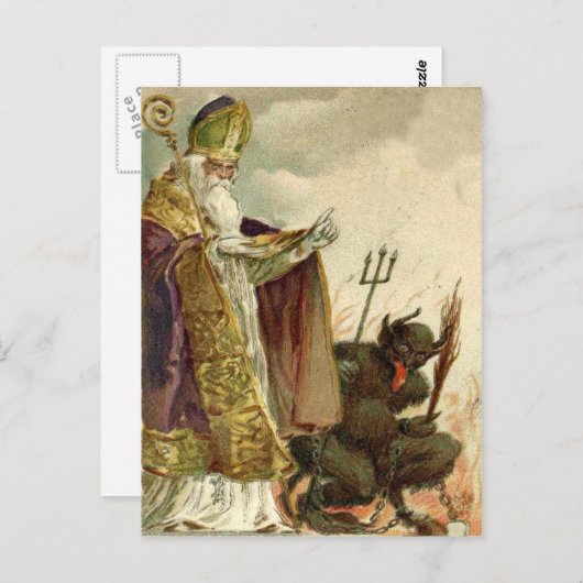 St. Nicholas Krampus Pitchfork Priester Postkarte (Vorne/Hinten)