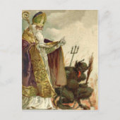 St. Nicholas Krampus Pitchfork Priester Postkarte (Vorderseite)