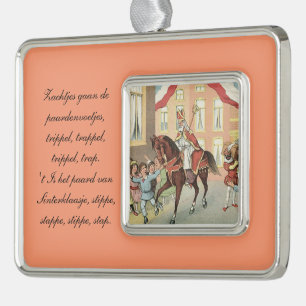 St. Nick Dutch Sinterklaas Reiten auf Vintagem Pfe Rahmen-Ornament Silber