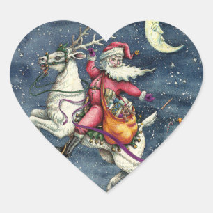 ST. NICK, FLIEGENDE WEISSE RENTIERE, WEIHNACHTSZAU Herz-Aufkleber