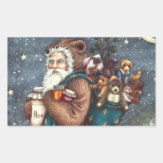 ST. NICK IN TEDDY BEAR ANZUG, CHRISTMAS TEDDIES RECHTECKIGER AUFKLEBER (Vorderseite)