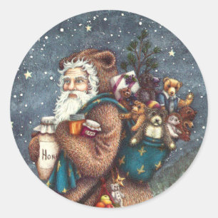 ST. NICK IN TEDDY BEAR ANZUG, CHRISTMAS TEDDIES RUNDER AUFKLEBER