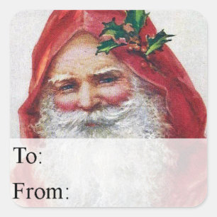 St Nick Portrait Vintage Weihnachtsgeschenk Tag Quadratischer Aufkleber