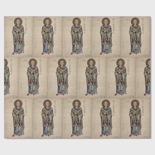 St. Nick St. Nikolaus von Myra Pattern Wasserfarbe Geschenkpapier (Flach)