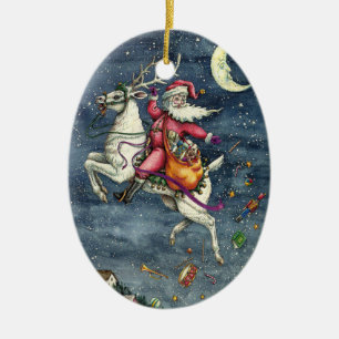 ST. NICK, WEISSER REINDEL, CHRISTMAS MAGIC KERAMIK ORNAMENT