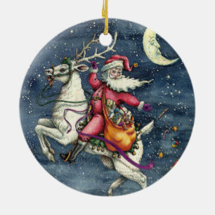 ST. NICK, WEISSER REINDEL, CHRISTMAS MAGIC KERAMIK ORNAMENT