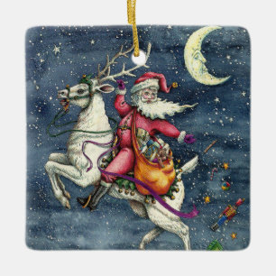 ST. NICK, WEISSER REINDEL, CHRISTMAS MAGIC KERAMIKORNAMENT