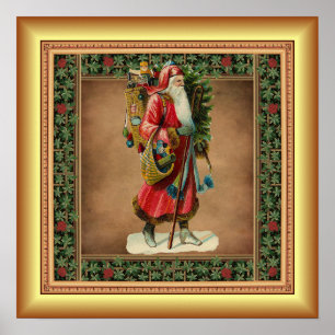 St. Nickolas, Weihnachtsgeschenke, Gold Hintergrun Poster