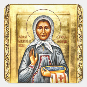 St. Olga von Alaska Orthodoxe christliche Ikone Quadratischer Aufkleber