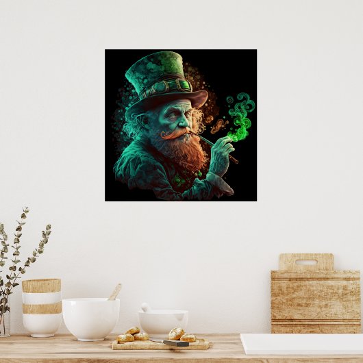 St Paddies'Day Leprechaun Rauchen Poster (Küche)