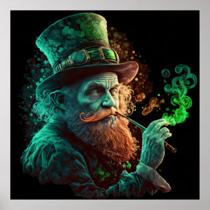 St Paddies'Day Leprechaun Rauchen Poster