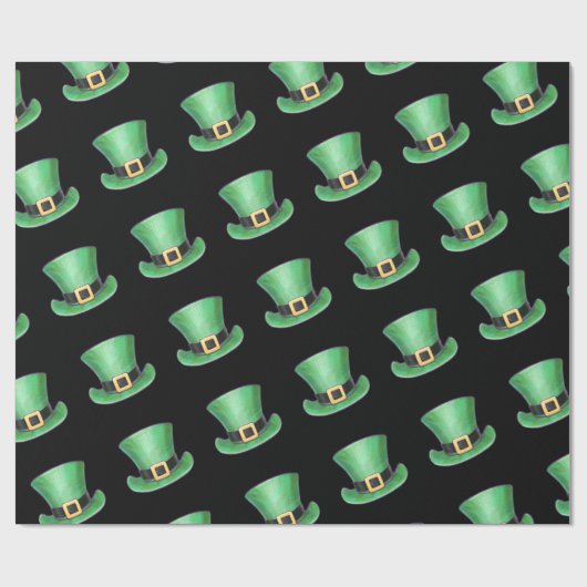 St Paddy's Day Green Top Hat Muster auf schwarz Geschenkpapier (Flach)