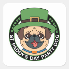 St. Paddy's Day Party Mops Dog Quadratischer Aufkleber