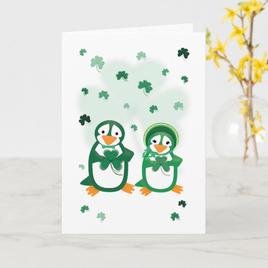 St. Paddy's Day Pinguins Card Karte (Gelbe Blume)