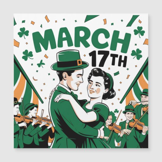 St. Paddy's Day tanzende Folklore Magnetkarte (Vorderseite)