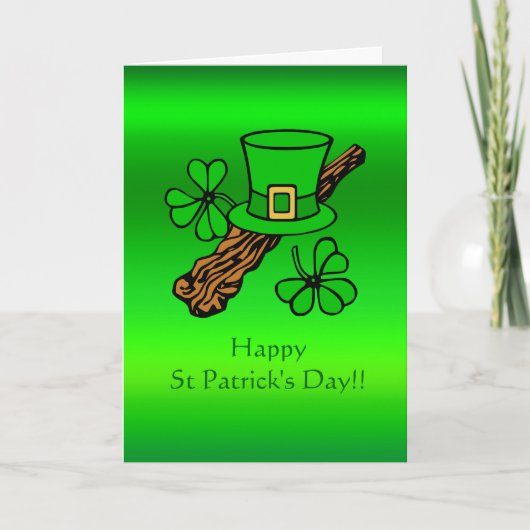 St Paddy's Day Top Hut, Kleeblatt und Shillelagh Karte (Vorderseite)