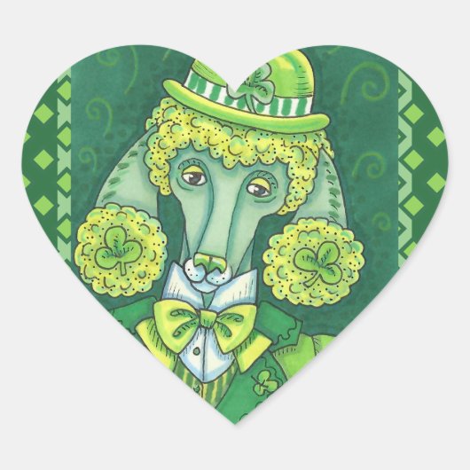 ST. PADDY'S IRISH GREEN FRANZÖSISCHES POODLE, LUCK Herz-Aufkleber (Vorderseite)
