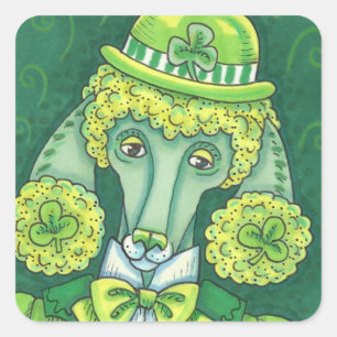 ST. PADDY'S IRISH GREEN FRANZÖSISCHES POODLE, LUCK QUADRATISCHER AUFKLEBER