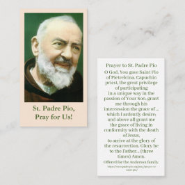 St. Padre Pio Gebet Card Telefonnummerkarte