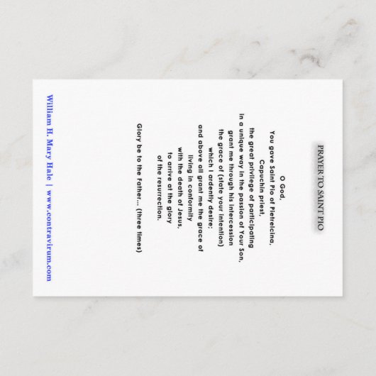 St. Padre Pio Gebetskarte Dankeskarte (Rückseite)