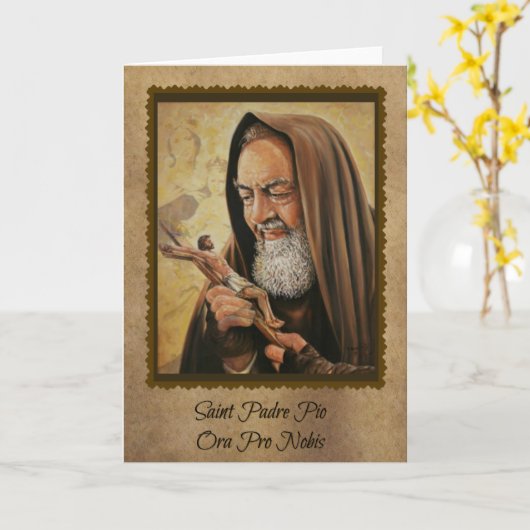 St. Padre Pio Katholischer Religiöser Priester Karte (Gelbe Blume)