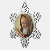 St. Padre Pio mit Kruzifix Schneeflocken Zinn-Ornament (Rechts)