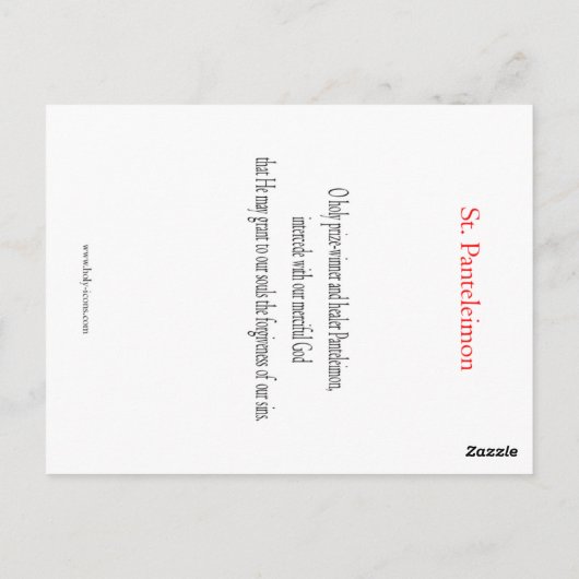 St. Panteleimon Prayer Card Postkarte (Rückseite)