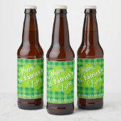 St Patrck's Day Lucky Clover Green Tartan Custom Bierflaschenetikett (Flaschen)