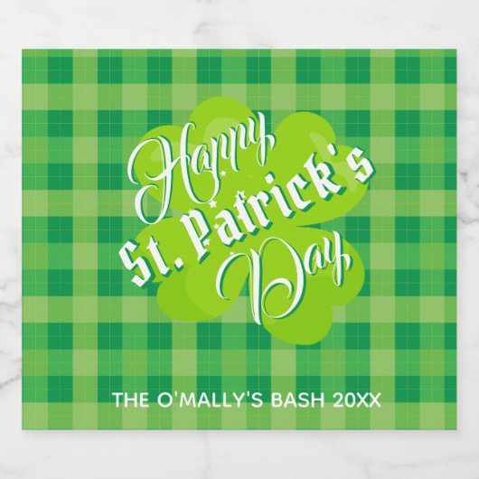 St Patrck's Day Lucky Clover Green Tartan Custom Bierflaschenetikett (Einzelnes Label)