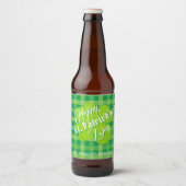 St Patrck's Day Lucky Clover Green Tartan Custom Bierflaschenetikett (Vorderseite)