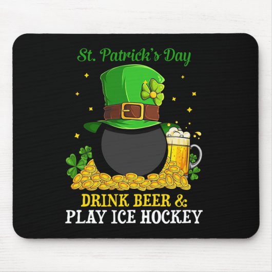 St Patrick#39;s Day Drink Beer Play Ice Hockey Fun Mousepad (Vorne)