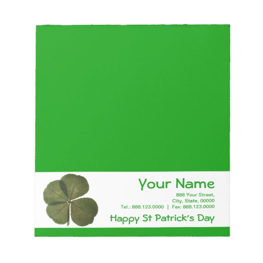 St Patrick 4 Leaf Clover Lucky Corporate Notepad Notizblock (Vorderseite)