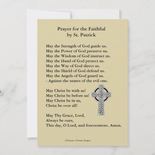 St. Patrick Bishop Kleeblatts Irish Gebet (Rückseite)