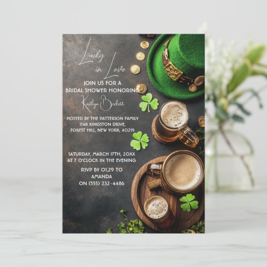 St. Patrick braun und grün Kobold und Gold Einladung (Stehend Vorderseite)